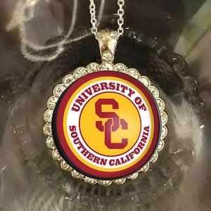 USC UNIVERSITY OF SOUTHERN CALIFORNIA TROJANS 925 Silver Rhinestones  Ne…